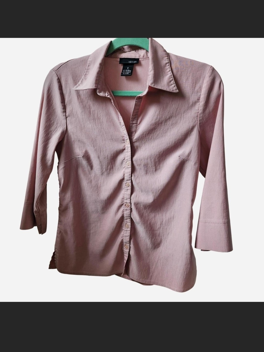 Y2k/ Vintage H&M HENNES Light Pink Button-Down Shirt with Three-Quarter Sleeves